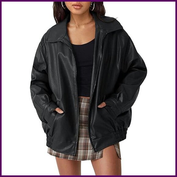 Oversized PU Leather Motorcycle Jacket Plus Size Moto Biker Coat